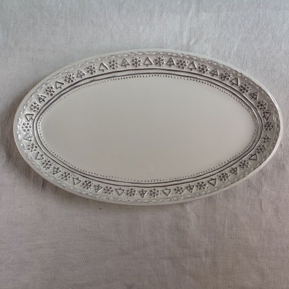 Christmas HALLMARK Oval SERVING DISH/PLATTER, Snowflake & Pine Tree Design